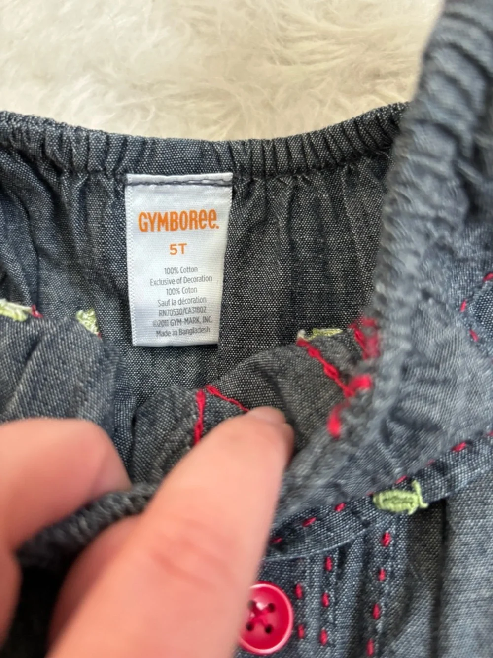 Gymboree Girls Navy Chambray Dress with Cherry Embroidery